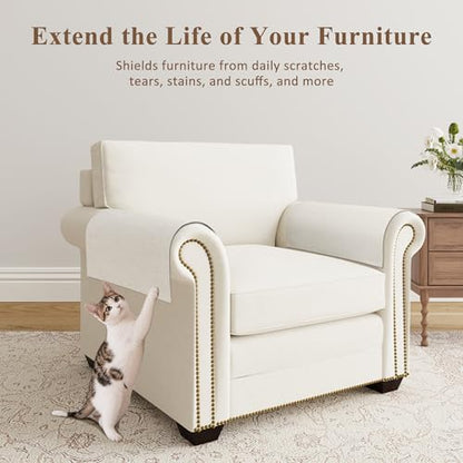 Couch Arm Covers Linen Chair Arm Covers Stain Resistant & Anti-Scratch Furniture Protector for Sofa Recliner Armrest Cover for Pets, 2 Pcs, Cream, 20" W x 24" L