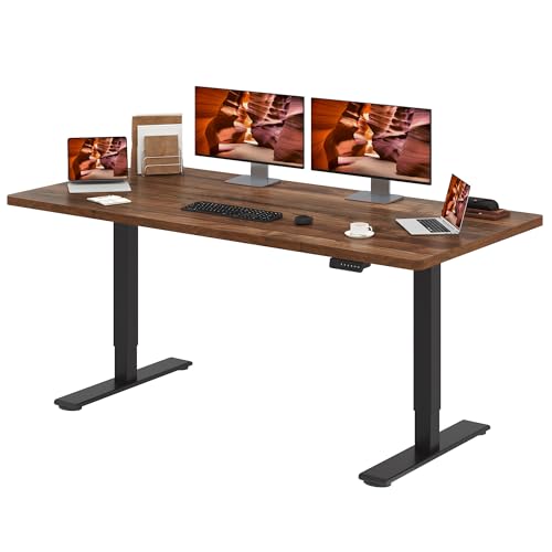 Dual Motor Standing Desk, Large Stand Up Desks, 79x31 Inches Electric Sit Stand Desks, 4 Memory Preset Adjustable Height Computer Table for Home Office with Splice Board (Brown) - color: Brown, size: 7931