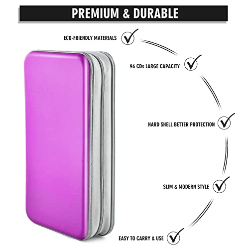 DVD Case, Bivisen CD Case Holder Wallet Binder 96 Capacity CD/DVD Cases Storage Holder Binder Organizer Wallet Book for Car Home Travel (Puple) - color: Puple
