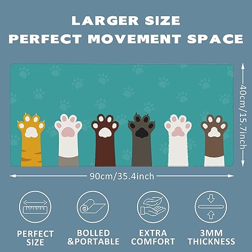 Extended Gaming Mouse Pad Cute Cat Paws Large Mousepad with Stitched Edges,Anti-Slip Rubber Base Keyboard Mouse Mat Desk Pad for Gaming Home Office 35.4 x 15.7 inches - color: Cute Cat Paws