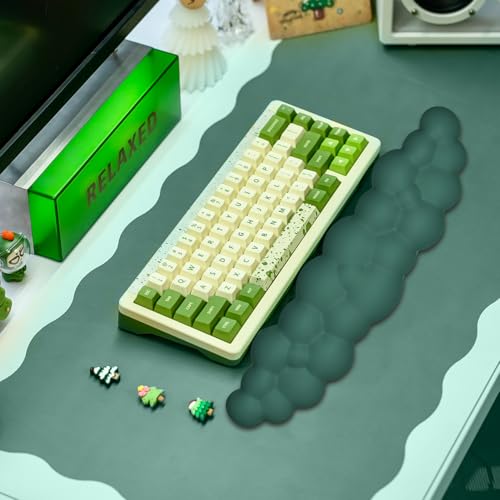 JIKIOU Upgrade Leather Cloud Keyboard Wrist Rest, Cloud Wrist Rest with Non-Slip PU Base, Comfortable Memory Foam Wrist Rest for Computer Laptop Mac Gaming Office and Pain Relief Christmas Wish Gift - color: 07dark Green