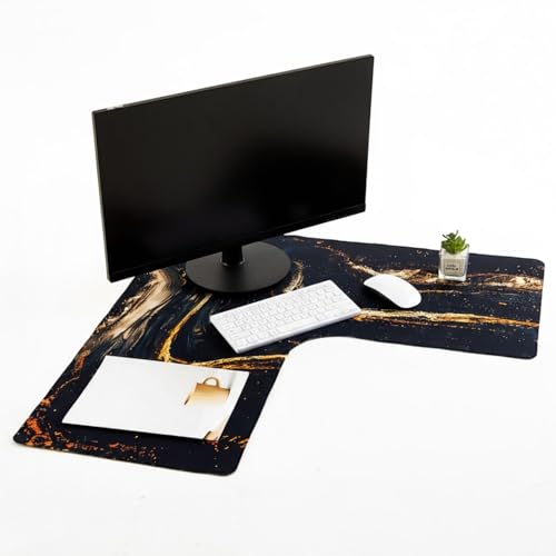Relaxweex L Shaped Desk Mat for 90° Corner Desks, 26" x 26" Black Waterproof Mouse Pad with 18" Inner Corner, Non-Slip Rubber Desk Protector for Office & Gaming - color: Black, size: 26" x 26"