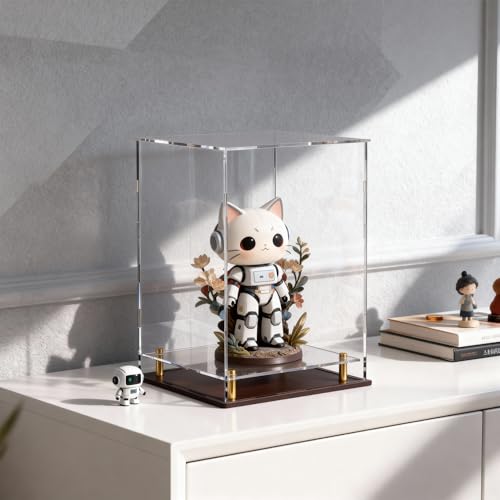 Acrylic Display Case for Collectibles, Dustproof Acrylic Box with Clear Display Elevation & Gold Risers, Large Display Case for Figures Toys Memorabilia, 10" L x 10" W x 14" H - size: 10"L x 10"W x 14"H