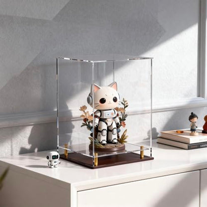 Acrylic Display Case for Collectibles, Dustproof Acrylic Box with Clear Display Elevation & Gold Risers, Large Display Case for Figures Toys Memorabilia, 10" L x 10" W x 14" H - size: 10"L x 10"W x 14"H