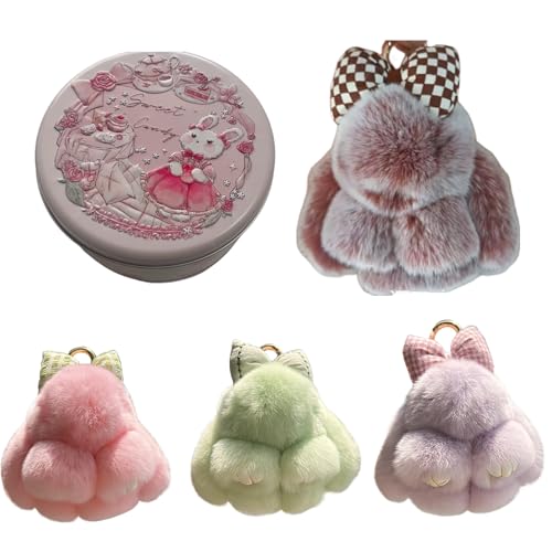 Handmade Soft Bunny Keychain, Includes Matching Tin, Charming Rabbit Design, Perfect for party gifts, Christmas. - color: Coffee, size: big