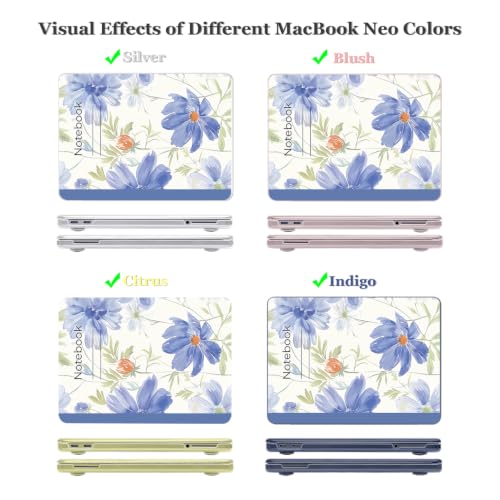 Blue Floral Notebook Sketch Ultra Slim Hard Case for MacBook Neo 13 A3404 A18 Pro, Lightweight 5 in 1 Laptop Protective Kit - color: Blue Flowers