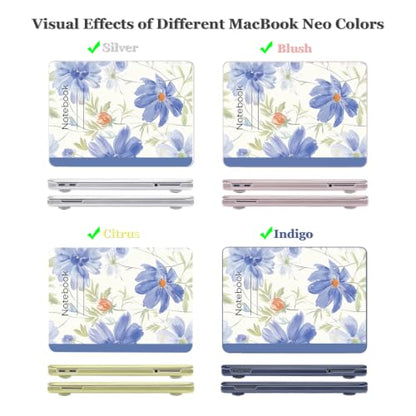 Blue Floral Notebook Sketch Ultra Slim Hard Case for MacBook Neo 13 A3404 A18 Pro, Lightweight 5 in 1 Laptop Protective Kit - color: Blue Flowers