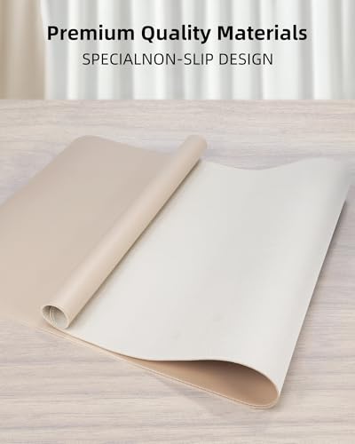 Leather Desk Protector, Large Mouse Pad, Non-Slip, Waterproof PU Leather Blotter Mat, Desk Cover for Office and Home (Beige, 36" x 17") - color: Beige, size: 36" x 17"