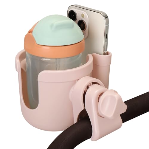 Accmor Stroller Cup Holder with Phone Holder, Bike Cup Holder, Universal Cup Holder for Uppababy Nuna Doona Strollers, 2-in-1 Cup Holder for Walker, Wheelchair, Scooter - color: All Crystal Pink