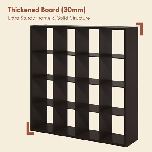 Furinno Cubicle Record Player Stand with Vinyl Storage, 16-Cube 1.2 Extra Thick Vinyl Record Storage, Open Back Media Shelf for CD DVD Blueray Game Disc, for Living Room, Home Office, Black Dark Oak - color: Black Dark Oak, size: Extra Thick, 16-Cube Stan