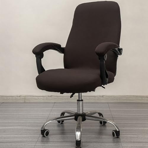 Melaluxe Office Chair Cover with Arm Covers - Universal Stretch Desk Chair Cover, Computer Chair Slipcovers (Size: L) - Coffee - color: Coffee, size: Large with Arm Cover