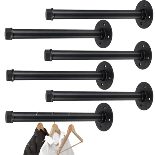 Pintuson 6 Pcs Industrial Pipe Clothes Bar 10 Inch - Wall Mount Clothing Rack - Face Out Closet Rods for Hanging Clothes Commercial Retail Boutique Laundry Shirt Display - Black - color: Black 10" Clothes Rack