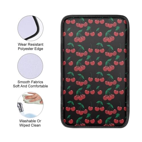 Wanyint Cherry Print Auto Center Console Pad, Cartoon Fruits Print Car Armrest Seat Box Cover Protector Universal Fit for Most Cars SUV - color: Cherry Print