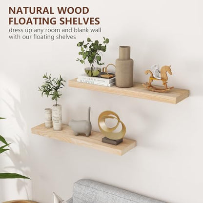 fuqing 30 Inch Floating Shelves | Natural Wood Wall Shelves Set of 2 | 30" W x 6.7" D Natural Wooden Floating Shelves for Living Room Bedroom Home Office - color: Natural, size: 30 Inch