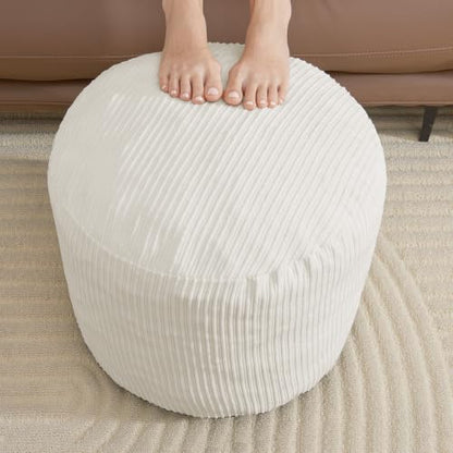 WSOFRLAC Pouf Ottoman Foot Rest, White Footstool Ottomans, Small Round Ottoman for Living Room, Boho Couch Ottomans White 20x15 - color: White, size: 20"D x 20"W x 15"H