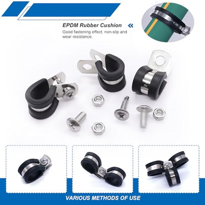 Twidec/50PCS 3/8 Inch Cable Clamp 304 Stainless Steel Rubber Coated Cushion Pipe Clamps,Metal Clamp,With Metal Rubber Clips For Automotive Wire Tube Pipe Clamps N-056-3/8 - size: 3/8 Inch - 50 PCS