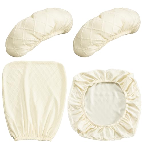 Tallew 4 Pcs Office Chair Covers Set Computer Universal Protective Stretchable Chair Seat Covers Desk Armrest Slipcovers Pads Office Cushion Backrest for Rotating(White) - color: White