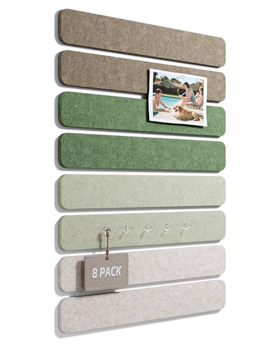 Fluxynara Cork Board Alternative Felt Strip Board 8-Pack 13"x2", Office Pin Board with 50 Push Pins, Adhesive Install for Bedroom Door & Home Office (Moss Haven） - color: Moss Haven, size: 8-pack