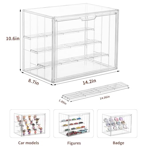 3 Pack Display Case for Collectibles 4 Layer Updated Adjustable Acrylic Display Case with Magnetic Door Clear Stackable Display Box Hobby Display Cases for Figures, Countertop - size: XLarge 3 Pack