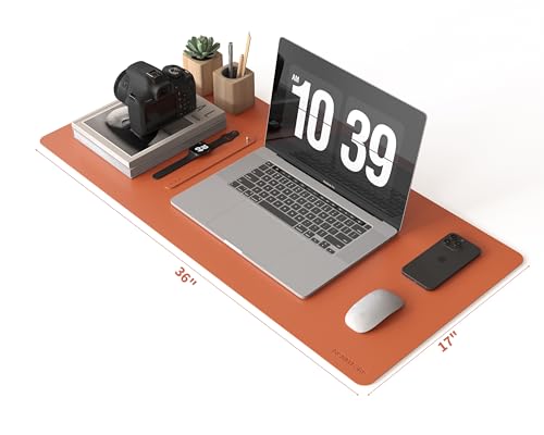 RENMTURE PU Mouse Pad, Faux Leather Large Desk Pad, Home Work Office Accessories, Non-Slip Desk Mat, Waterproof Gaming Pad Desk Blotter (36"x17", Orange) - color: Orange, size: 36"x17"