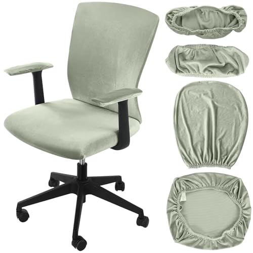 Tallew 4 Pcs Office Chair Covers Set Computer Universal Protective Stretchable Chair Seat Covers Desk Armrest Slipcovers Pads Office Cushion Backrest for Rotating(Bean Green) - color: Bean Green