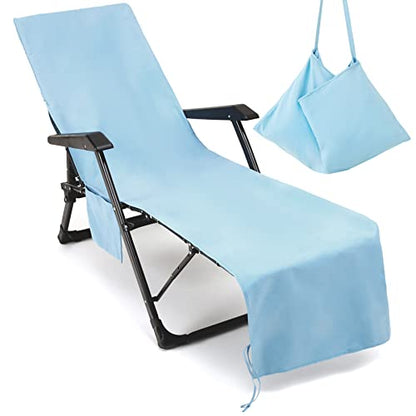 VOCOOL Pool Lounge Chair Cover Chaise Lounge Cover Beach Chair Towel | Soft Chaise Lounge Towel with Pocket for Patio Pool Outdoor Sunbathing Garden, 85 x 30 inch, No Sliding, Quick Dry, Sky Blue - color: Sky Blue