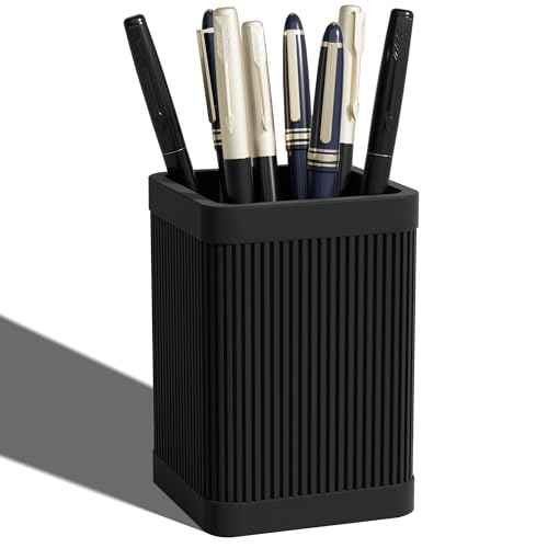 HighHerz Aesthetic Pen Holder For Desk, Modern Silicone Pencil Holder, Stylish Office Desk Decor, Made of 5 mm Thickened Premium Silicone, Office Desk Organizer And Accessories (Black) - color: Black
