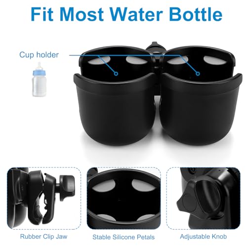 Accmor Stroller Cup Holder, Universal Cup Holder for Uppababy Nuna Doona Strollers, Bottle Drinks Holder for Wheelchair, Walker, Bike, Scooter - style: Double Cup Holder