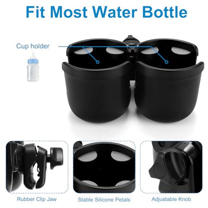 Accmor Stroller Cup Holder, Universal Cup Holder for Uppababy Nuna Doona Strollers, Bottle Drinks Holder for Wheelchair, Walker, Bike, Scooter - style: Double Cup Holder