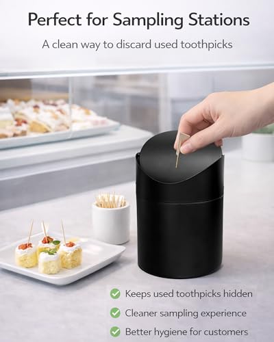 Small Mini Trash Can with Lid, Matte Black Tabletop Garbage Can, Tiny Countertop Trash Can for Coffee Bar & Office Desk, Premium Metal Swing Top Waste Bin for Makeup Vanity, 1.5 L/0.40 Gal (Black) - color: Black