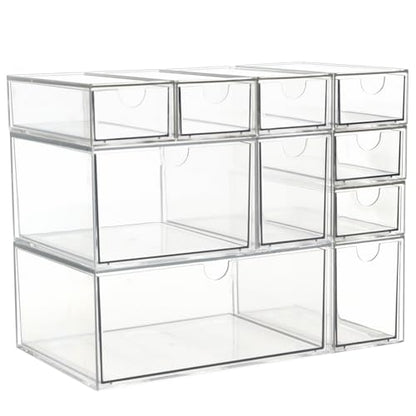 Acrylic Makeup Organizer, 10 Drawers Clear Storage Organizer Desktop Stackable Storage Drawers, Plastic Organizer Bins for Makeup, Stationery, Cosmetics, Vanity, Bathroom,Cabinet,Pantry Office Desk - style: 10 Drawers