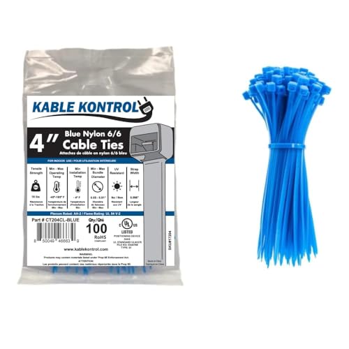 Kable Kontrol Blue Zip Ties 4 Inch 100 Pcs, 18 Lbs Tensile Strength, Self-locking Nylon Colored Cable Ties Wire Wraps for Indoor or Outdoor Use - color: Blue, size: 4" - 18 Lbs - 100 Pcs