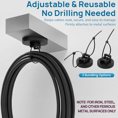 225-Pc Magnetic Cable Ties Set,Magnetic Zip Tie Mounts & Cable Ties | Magnetic Wire Holder, 25 Magnetic Cable Holders & 200 Zip Ties, Magnet Cable Tie Mounts for Cables, Wires, Cords, Hoses-31 mm - size: 31mm