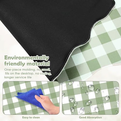 Copkim 1 Pcs Scalloped Green Gingham Desk Mat 31.5 x 11.8 Inch Large Cute Mouse Pad Computer Mat Non Slip Waterproof Rubber Base with Border Stitching Soft Keyboard Pad for Home Office Gaming Makeup - color: Green, style: Gingham
