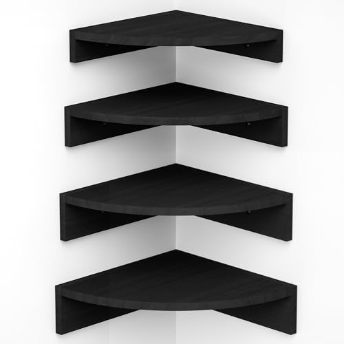 Alsonerbay Black Corner Wall Shelf, Floating Shelves Wall Mount Set of 4, Rustic Wood Shelves for Bedroom, Living Room, Bathroom, Entryway, Garage | for Bedroom - color: Black, size: Set of 4