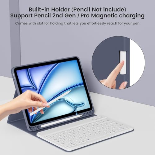 Case with Keyboard for iPad Air 11 Inch M4/M3/M2, Purple | for iPad Air 5th/4th Generation 10.9 Inch, Magnetic Detachable Bluetooth Keyboard Cover with Pencil Holder, Auto Sleep/Wake - color: Purple