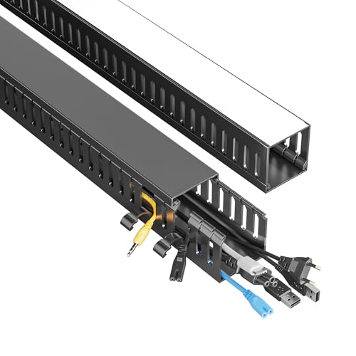 Yecaye 2 Pack Cable Management, 31in X-Large PVC Under Desk Cable Management, No-Drill Cord Hider Open Slot Wire Raceway for Computer/TVs/Networks, Cord Organizer Black - size: 31in L* 1.96in W* 1.96in H