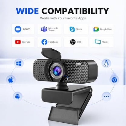 C26 1080P Webcam with Microphone, USB Computer Camera with Privacy Cover, Noise Reducing Mic, Auto Light Correction, 105° Wide Angle, Plug&Play for PC Mac Laptop Zoom Teams Streaming - style: 1080P