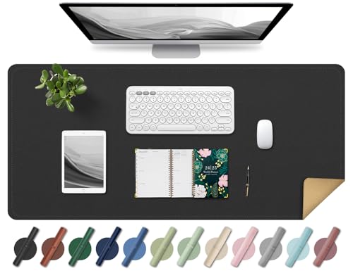 Large Desk Pad 35.4" x 17", Non-Slip Desk Mat with PU Leather & Natural Cork, Waterproof Writing Desk Natural Cork, Computer Mat Desk Protector for Office Home, Black - color: Black, size: 35.4" x 17"