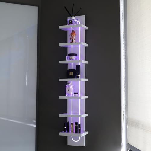 Exclusive U-Shaped 7-Tier Compact Narrow Wall Shelf Unit with RGB Lighting, Modern Vertical Shelf for Vanity, Ideal for Anime Figures, Perfumes, Cosmetics, Collectibles,White - color: 7ur-white