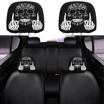 Dujiea 2 Pack Funny Skull Car Headrest Covers, Universal Soft Car Seat Head Rest Cover Protector, Vehicle Accessories Fabric Headrest Cover for Cars Vans Trucks - color: Funny Skull