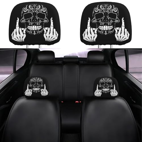 Dujiea 2 Pack Funny Skull Car Headrest Covers, Universal Soft Car Seat Head Rest Cover Protector, Vehicle Accessories Fabric Headrest Cover for Cars Vans Trucks - color: Funny Skull