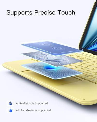 Inateck for iPad (A16) 11th/10th Gen 450g Ultralight Keyboard Case, Air 11" 2026 M4 /M3/M2, Air 5/4th, Pro 11 4/3/2/1th,1 Second Magnetic Detachable Keyboard with Touchpad, AceTouch, Yellow - color: Yellow