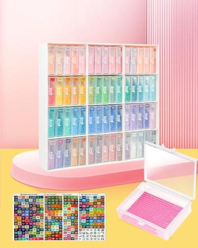 60pcs Diamond Art Storage Containers Trays ＆ Stand, Diamond Painting Accessories Diamond Painting Trays with Lids, 2-in-1 Diamond Art Tray and Beads Storage, Beads Gem Art Tools Storage Rack - size: 60pcs+Rack