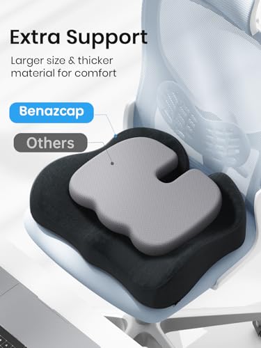 Benazcap Large Memory Foam Office Chair Cushion Seat Pad, Ergonomic Seat Cushion for Sciatica, Tailbone & Back Pain Relief, Car Seat Cushions for Driving - color: Black, size: 19 x 17 x 5 inches