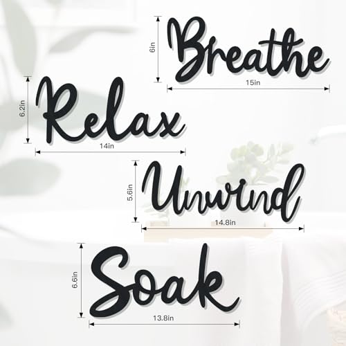 4 Pcs Bathroom Decor Wooden Bathroom Wall Sign Black Bath room Decor Relax Unwind Soak Breathe Wall Art Fresh Hollow Sign for Washing Room Laundry Room Toilet (Cosy) - style: Cosy