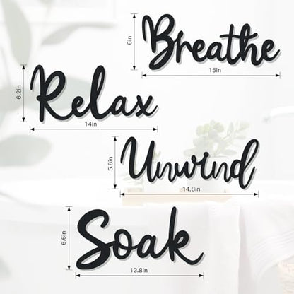 4 Pcs Bathroom Decor Wooden Bathroom Wall Sign Black Bath room Decor Relax Unwind Soak Breathe Wall Art Fresh Hollow Sign for Washing Room Laundry Room Toilet (Cosy) - style: Cosy