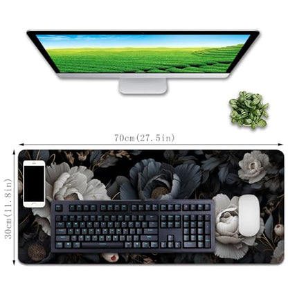 Black and White Mouse Pad,Floral Mouse Pad Desk Mat,Large Mousepad Aesthetic Mouse Pads Desk pad - Non-Slip Stitched Edges & Rubber Base for Office, Gaming Room, Computer, Laptop - color: black and white&floral