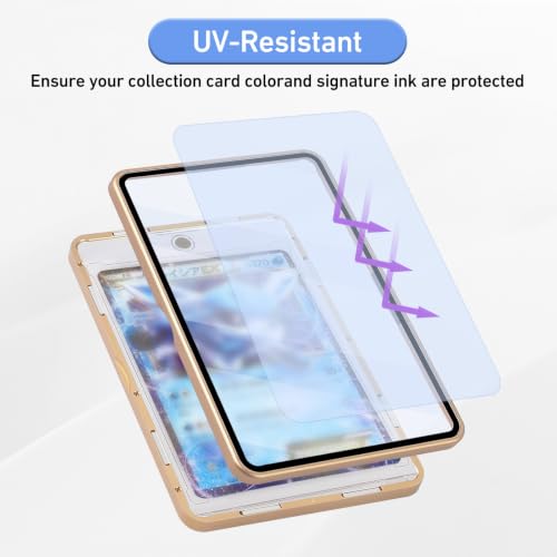 Magnetic Card Case, Premium Aluminum Alloy Protector with 9-Point Lock, Personalized Slab Bumper with One Touch Card Holder, Fits Trading Cards, Sports Cards, Game Cards, Collectible Cards (Gold) - color: Gold, style: Card Case