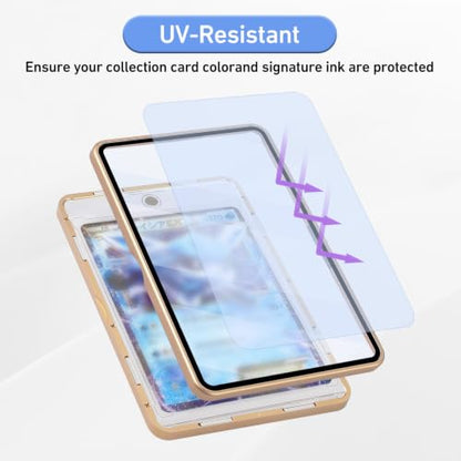 Magnetic Card Case, Premium Aluminum Alloy Protector with 9-Point Lock, Personalized Slab Bumper with One Touch Card Holder, Fits Trading Cards, Sports Cards, Game Cards, Collectible Cards (Gold) - color: Gold, style: Card Case
